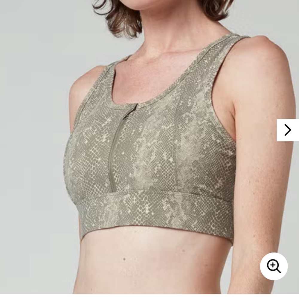 New Varley Front Zip Fay Sportsbra High Support Black Olive Viper Snake Small